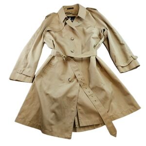 Vintage Misty Harbor Trench Coat Womens 46R Khaki Belted Waist Button Front USA